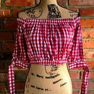 Altar’d State Oro Cropped Gingham Top
